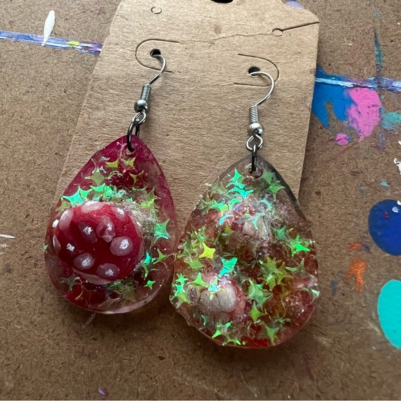 Red Mushroom Galaxy Earrings - Picture 6 of 9